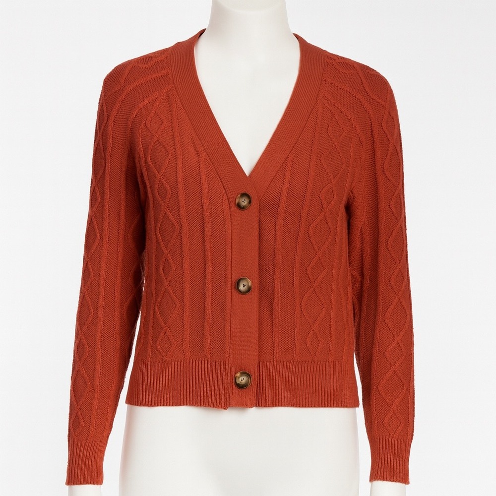 Joie Cable‎ Knit Sweater Cardigan Tank Set Womens XS Rust Red Cropped 2pc Casual